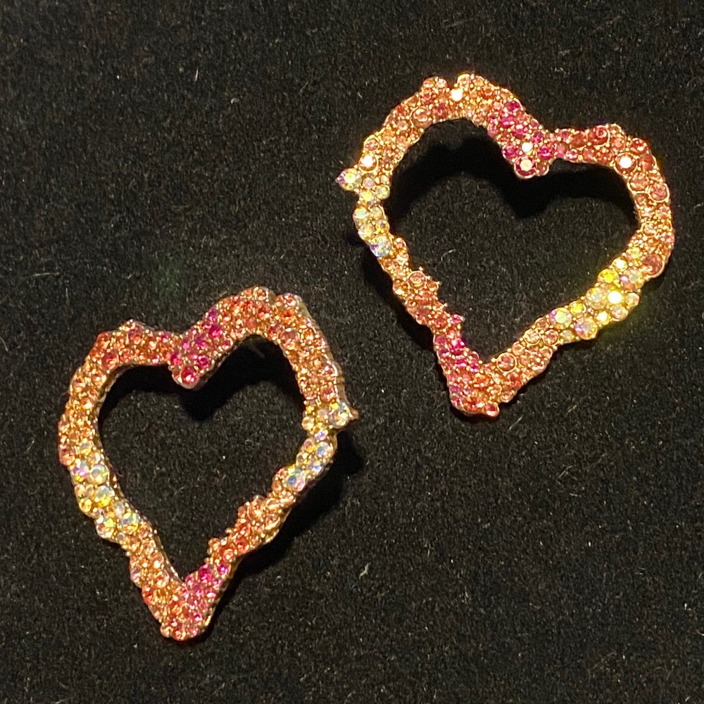 Betsey Johnson Pink and Gold Sparkle Heart Outline Earrings